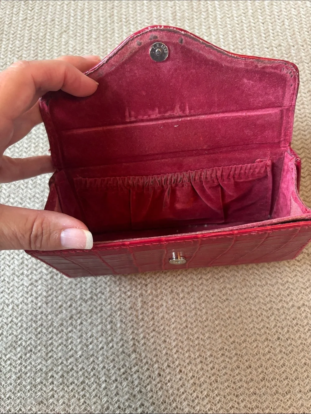 Red Croc-Embossed Women’s Top-Handle Clutch Mini Flap Bag